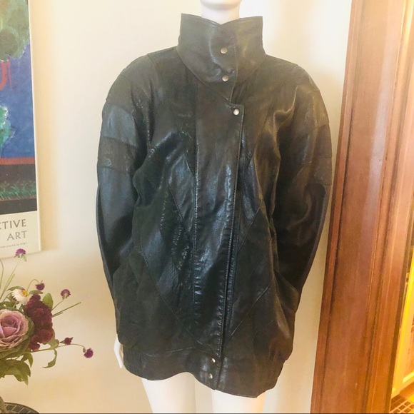 Vintage 80s leather deep green cocoon jacket - Picture 1 of 16